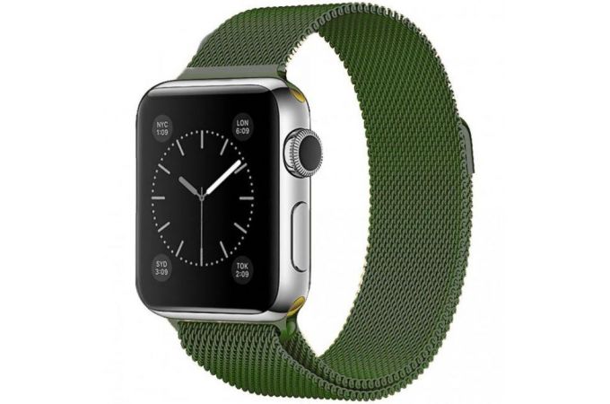 Металлический магнитный браслет  "Миланское плетение" для Apple Watch 42-44 мм цвет зеленый