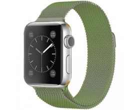Металлический магнитный браслет  "Миланское плетение" для Apple Watch 42-44 мм цвет салатовый