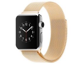 Металлический магнитный браслет  "Миланское плетение" для Apple Watch 42-44 мм цвет светлое золото