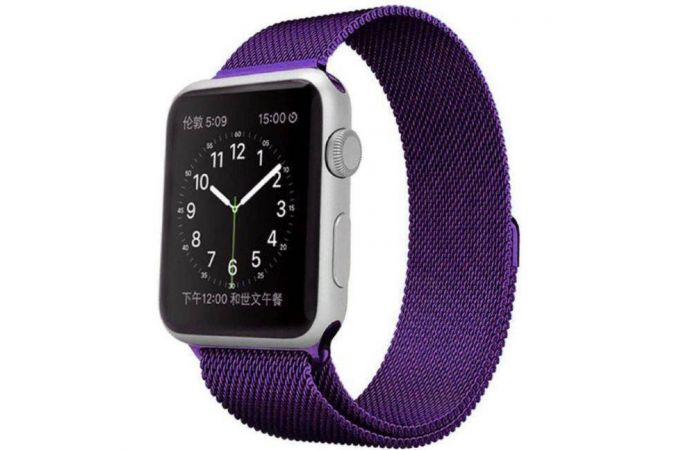 Металлический магнитный браслет  "Миланское плетение" для Apple Watch 42-44 мм цвет фиолетовый