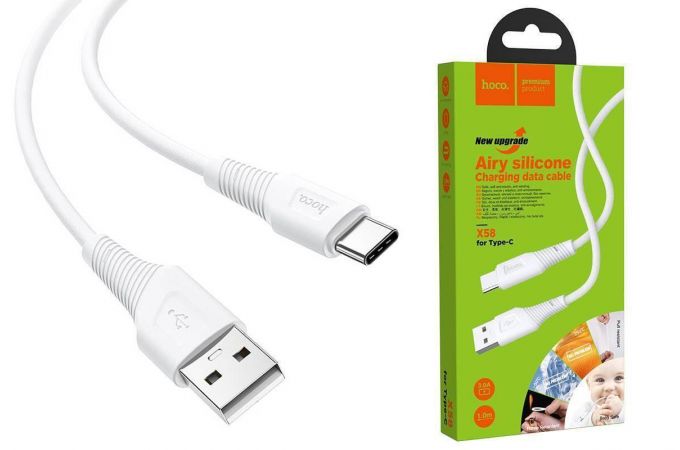Кабель USB - USB Type-C HOCO X58, 3A (белый) 1м (силиконовый)