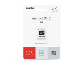 Карта памяти microSDHC Smartbuy 32 GB PRO U3 R/W:90/70 MB/s (с адаптером SD) (SB32GBSDCL10U3-01)