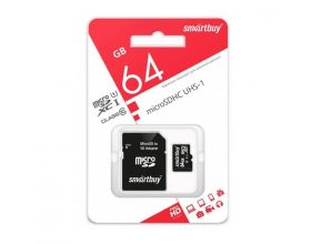Карта памяти microSDXC Smartbuy 64 GB (сlass 10) с адаптером LE (SB64GBSDCL10-01LE)