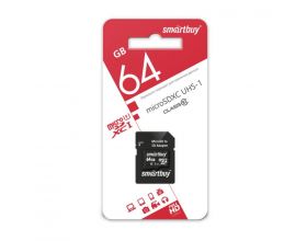 Карта памяти microSDXC Smartbuy 64 GB UHS-1 (сlass 10) с адаптером COMPACT (SB64GBSDCL10-01_С)