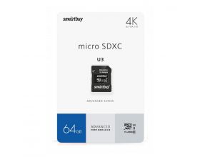 Карта памяти microSDXC Smartbuy 64 GB PRO U3 V30 A1 R/W:90/55 MB/s (с адаптером SD) (SB64GBSDU1A-AD)