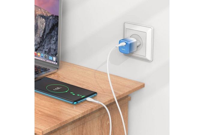 Сетевое зарядное устройство USB-C + кабель Type-C HOCO C101A PD 20W (бело-голубой)