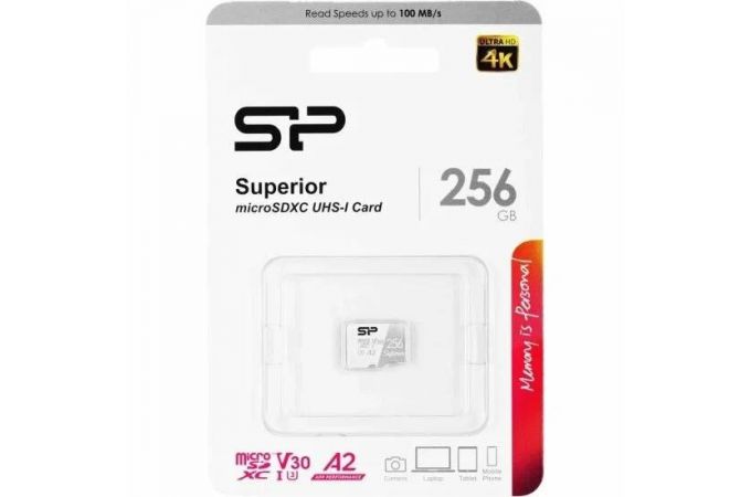 Карта памяти MicroSDXC_256 Gb Silicon Power Superior 100/80Mb/s б/ад V30 UHS-I U3 A1 SP256GBSTXDV3V20