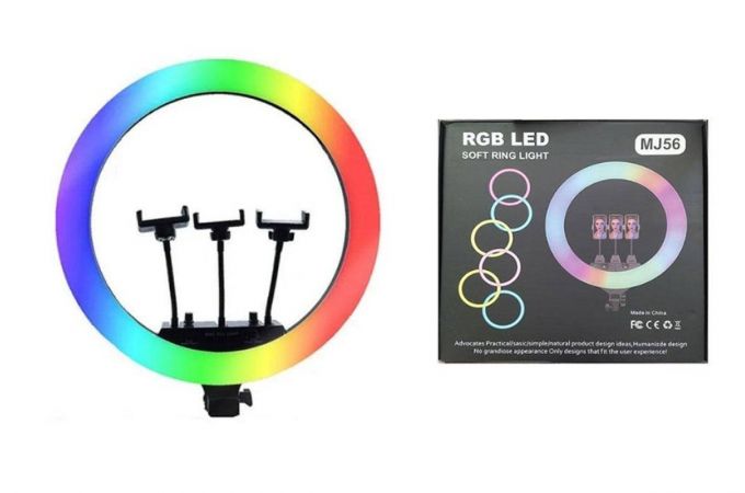 Кольцевая лампа RGB многоцветная (56см) для фото и видеосъемки (без треноги, черный)