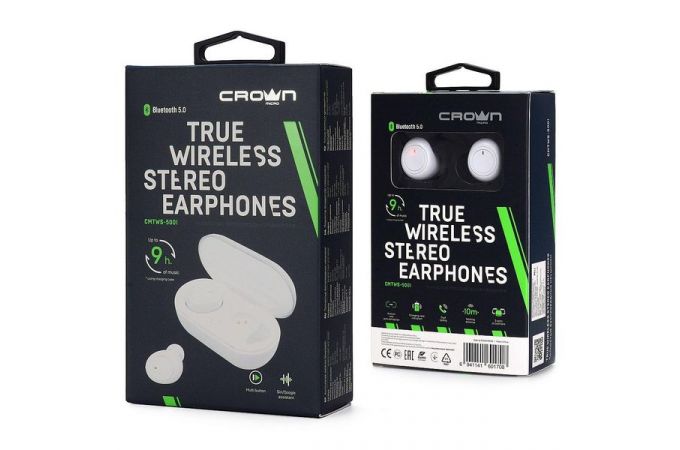 Наушники вакуумные беспроводные Crown CMTWS-5001 Bluetooth (белый)