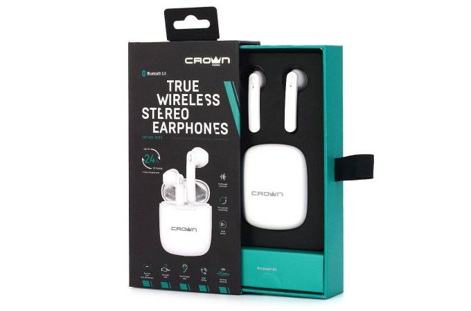 Наушники вакуумные беспроводные Crown CMTWS-5002 Bluetooth (белый)