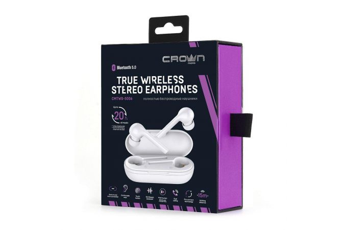 Наушники вакуумные беспроводные Crown CMTWS-5006 Bluetooth (белый)