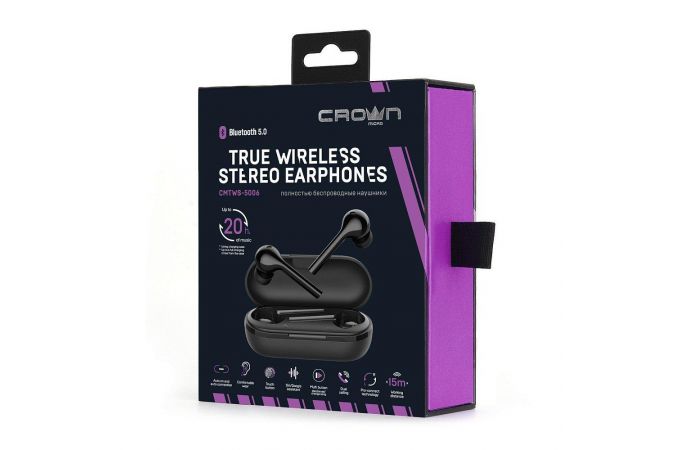 Наушники вакуумные беспроводные Crown CMTWS-5006 Bluetooth (черный)