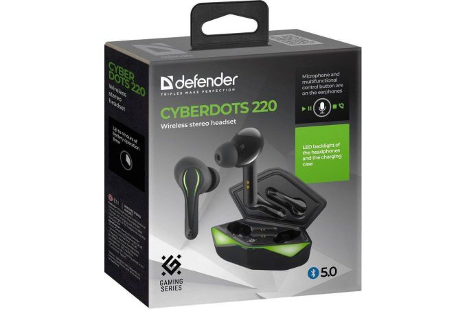 Наушники вакуумные беспроводные Defender CyberDots 220 Bluetooth (черный)