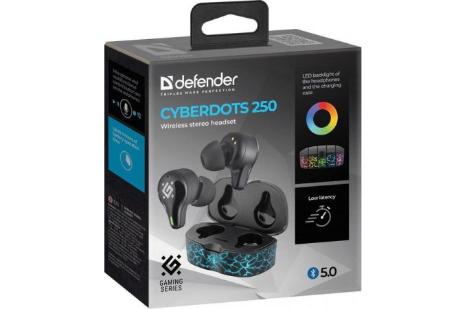 Наушники вакуумные беспроводные Defender CyberDots 250 Bluetooth (черный)