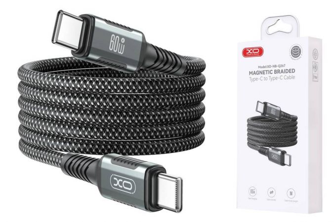 Кабель USB Type-C - USB Type-C XO NB-Q267 Magnetic Braided 60W 1M Black (магнитная оплетка)