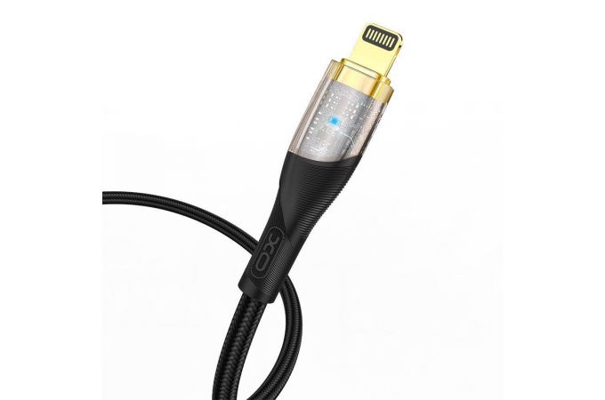 Кабель USB Type-C - Lightning XO NB-Q223A Transparent Gold Plated Series  27W Braided Black