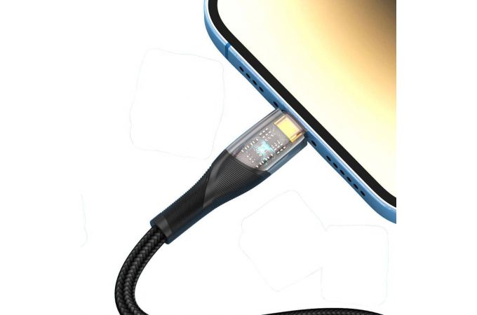 Кабель USB Type-C - Lightning XO NB-Q223A Transparent Gold Plated Series  27W Braided Black