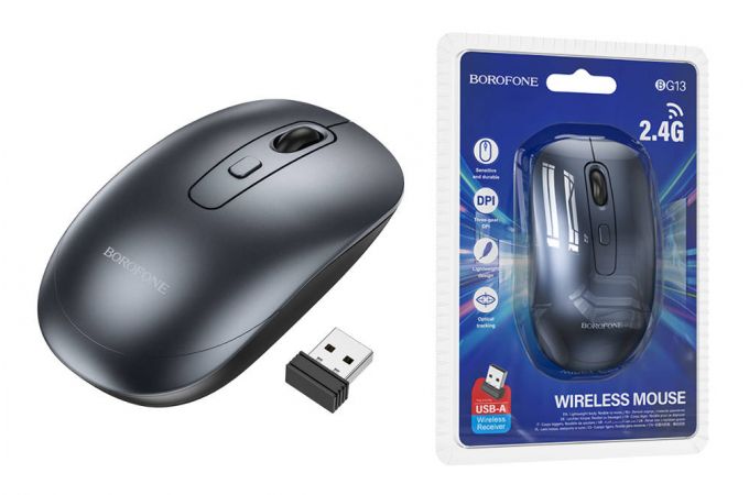 Мышь беспроводная BOROFONE BG13 Winner  business wireless mouse (USB, 2.4ГГц ) (черный)