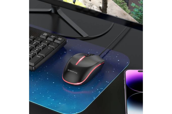 Мышь проводная BOROFONE BG10 Soaring game luminous wired mouse (черный)