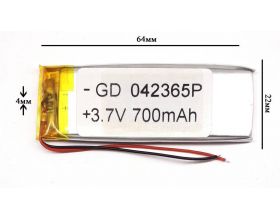 Универсальный аккумулятор 64x22x4 3.7V 700mAh (042365P) (10/4)
