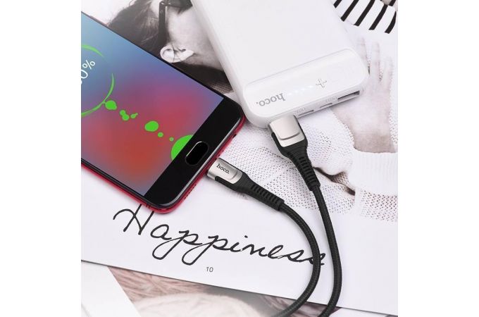 Кабель USB - MicroUSB HOCO U81 2,4A (черный) 1,2м (в оплетке)