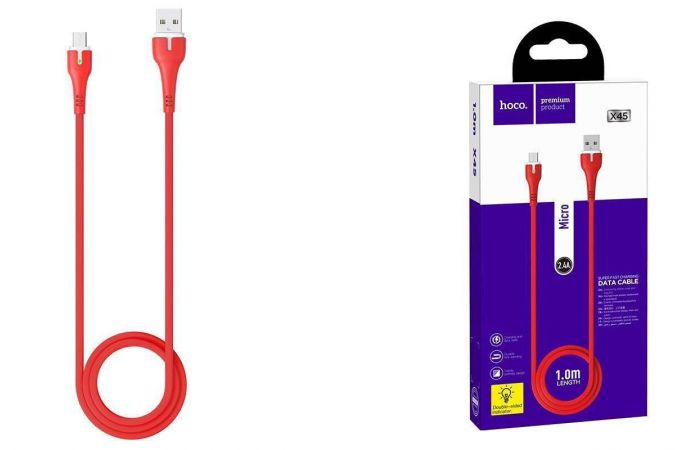 Кабель USB - MicroUSB HOCO X45 2,4A (красный) 1м
