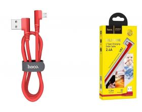 Кабель USB - MicroUSB HOCO U83 2,4A (красный) 1,2м (L-type)