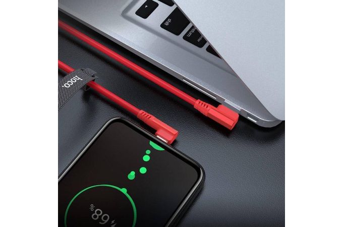 Кабель USB - MicroUSB HOCO U83 2,4A (красный) 1,2м (L-type)