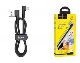 Кабель USB - MicroUSB HOCO U83 2,4A (черный) 1,2м (L-type)