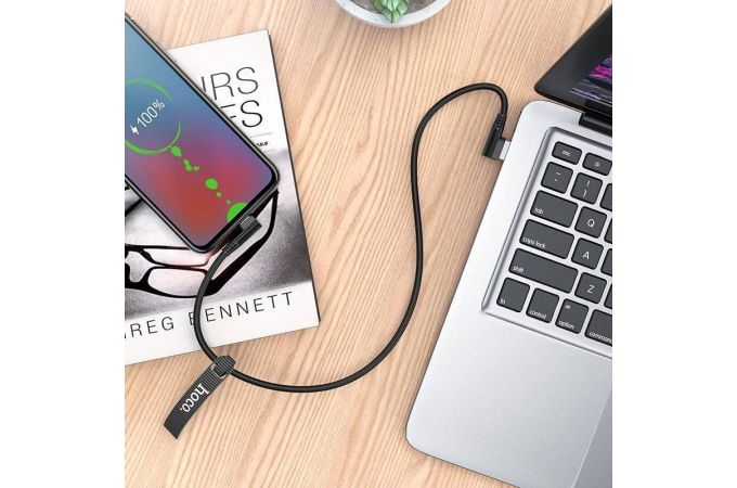 Кабель USB - MicroUSB HOCO U83 2,4A (черный) 1,2м (L-type)