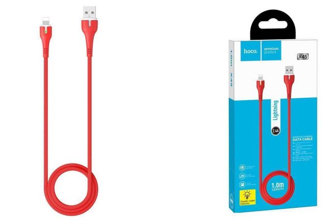 Кабель USB - Lightning HOCO X45, 2,4A (красный) 1м (LED индикатор)