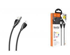 Кабель USB - Lightning HOCO U88, 2,4A (черный) 1,2м (в оплетке, LED индикатор)