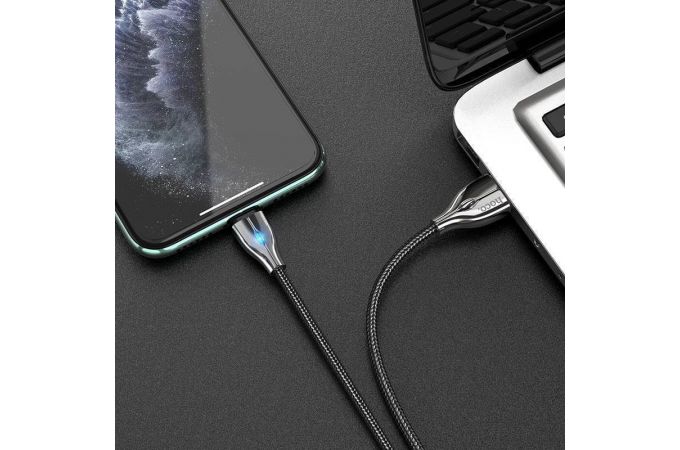 Кабель USB - Lightning HOCO U88, 2,4A (черный) 1,2м (в оплетке, LED индикатор)