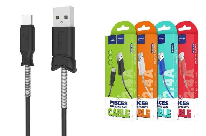 Кабель USB - USB Type-C HOCO X24, 2,4A (черный) 1м (пружинки)