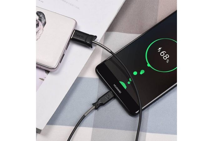 Кабель USB - USB Type-C HOCO X24, 2,4A (черный) 1м (пружинки)