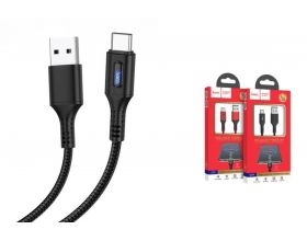 Кабель USB - USB Type-C HOCO U79, 2,4A (черный) 1,2м (в оплетке, LED индикатор)