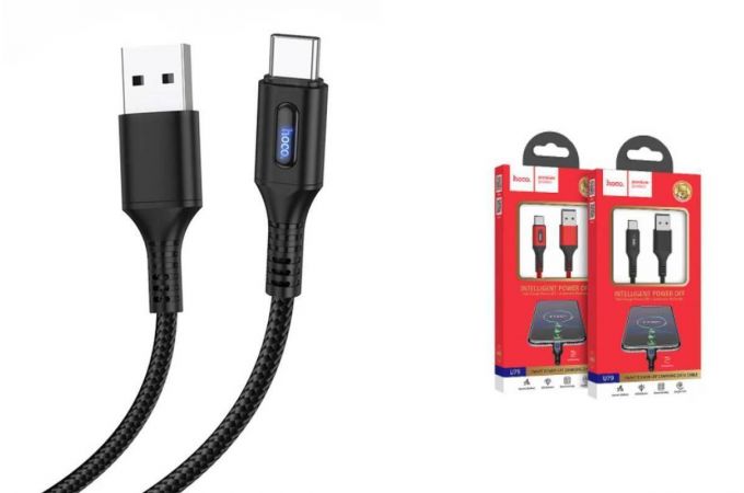 Кабель USB - USB Type-C HOCO U79, 2,4A (черный) 1,2м (в оплетке, LED индикатор)