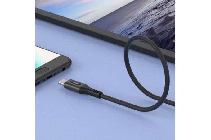 Кабель USB - USB Type-C HOCO U79, 2,4A (черный) 1,2м (в оплетке, LED индикатор)