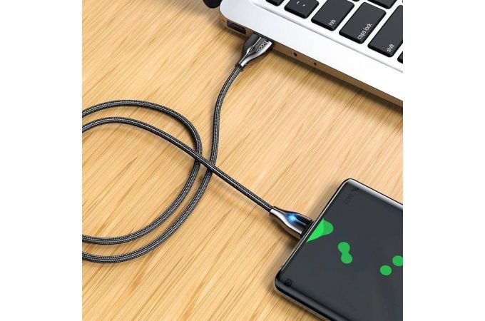 Кабель USB - USB Type-C HOCO U88 3A (черный) 1,2м (в оплетке, LED индикатор)