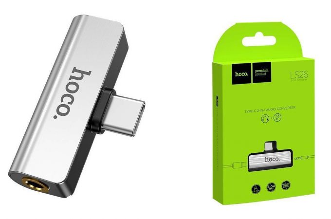 Переходник HOCO LS26 Type-C 2-in-1 Audio Converter с разъема AUX на Type-C (серый)