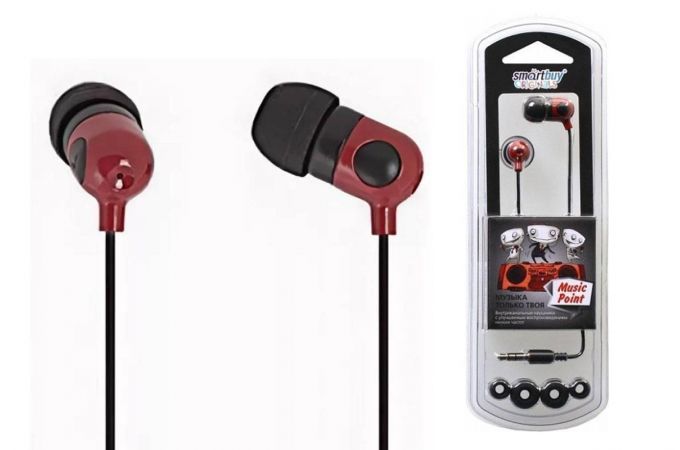 Наушники вакуумные проводные Smartbuy MUSIC POINT SBE-2400 (красный)