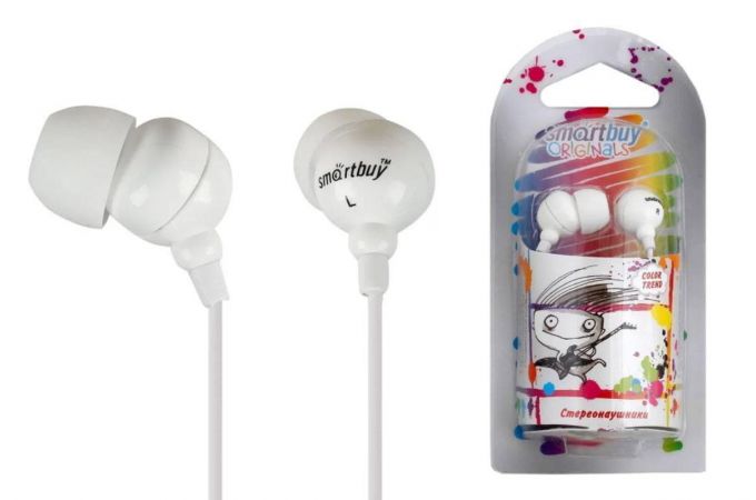 Наушники вакуумные проводные Smartbuy COLOR TREND SBE-1200 1.2м (белый)