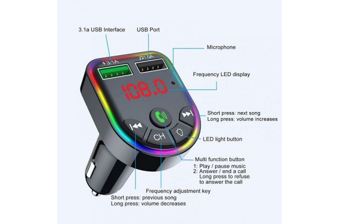 FM-Модулятор TDS TS-CAF16 RGB (Bluetooth)