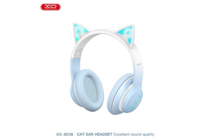 Наушники мониторные беспроводные XO BE38 Cats Ear Colourful Lights Headband Bluetooth Headset голубой