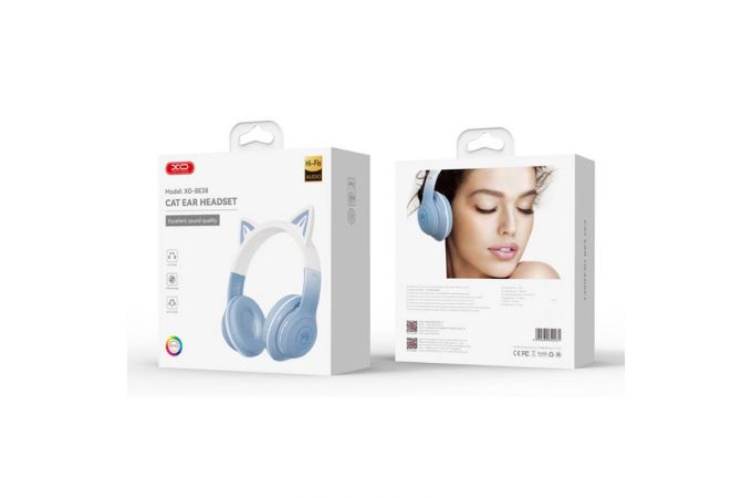 Наушники мониторные беспроводные XO BE38 Cats Ear Colourful Lights Headband Bluetooth Headset голубой