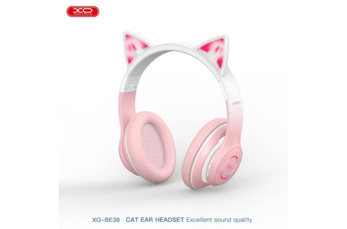 Наушники мониторные беспроводные XO BE38 Cats Ear Colourful Lights Headband Bluetooth Headset розовый