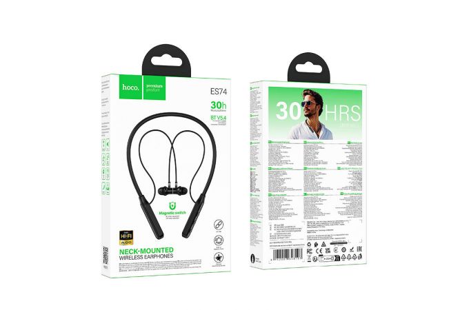 Наушники вакуумные беспроводные HOCO ES74 Refinado с шейным ободом (черные)