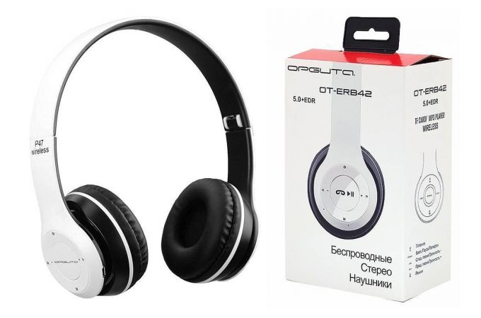 Наушники мониторные беспроводные Орбита OT-ERB42 FM,TF Bluetooth (белый)