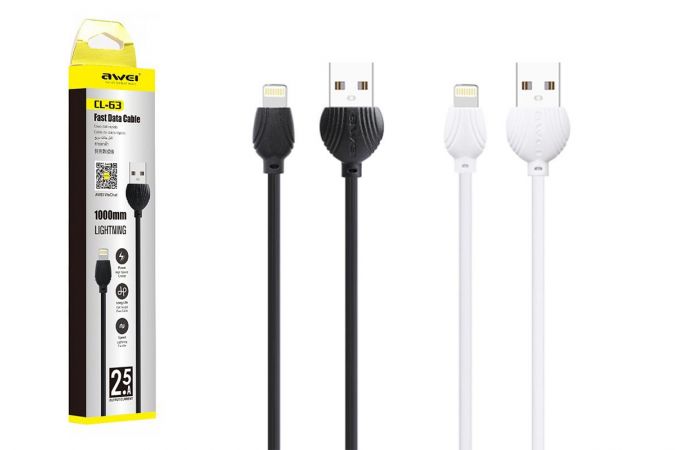 Кабель USB - Lightning AWEI CL-63 2.5A (черный, белый) 1м