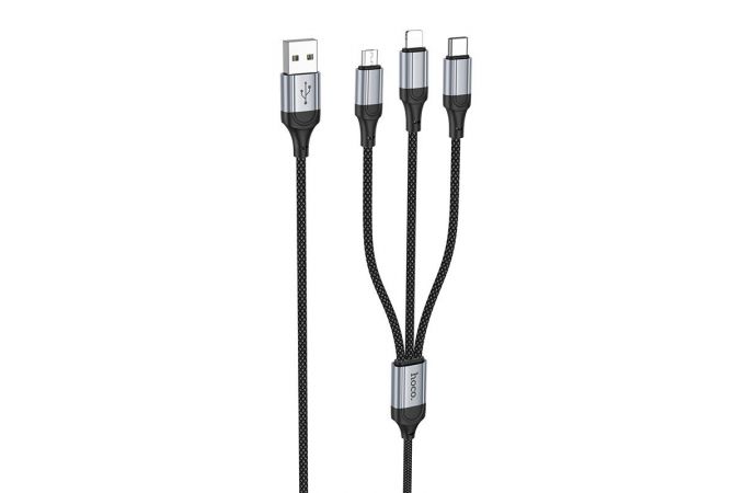 Кабель USB 3 в 1 HOCO X102 lightning/Micro/Type-C (черный) 1м